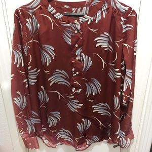 Ann Taylor Loft Popover Blouse Floral Long Sleeve